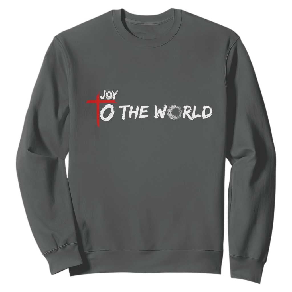 Jesus Christian Christmas Sweatshirt Joy To The World TS14 Dark Heather Print Your Wear