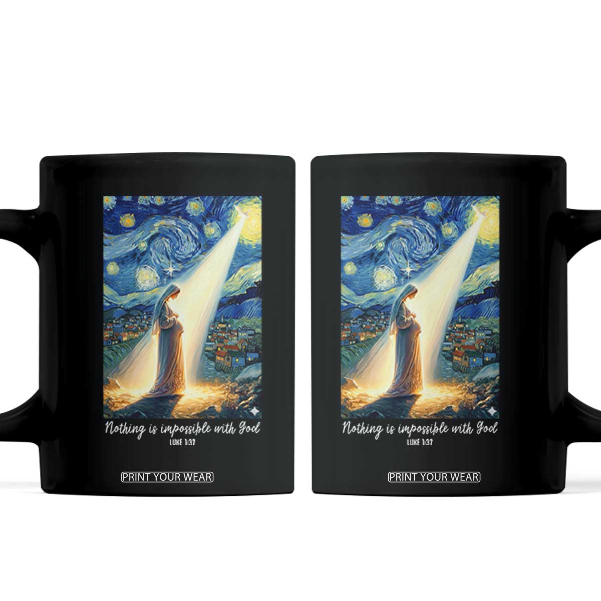 Virgin Mary Starry Night Coffee Mug Luke 2:11 Christian Faith TS14 Black Print Your Wear