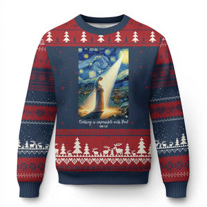 Virgin Mary Starry Night Ugly Christmas Sweater Luke 2:11 Christian Faith TS14 Navy Red Print Your Wear