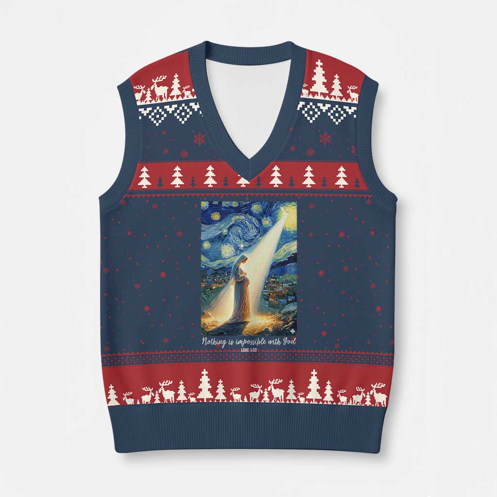 Virgin Mary Starry Night V-Neck Knit Sweater Vest Luke 2:11 Christian Faith TS14 Navy Red Print Your Wear