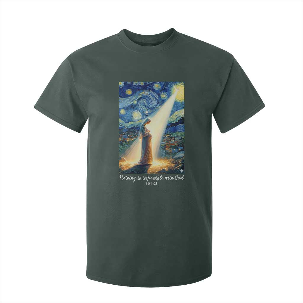Virgin Mary Starry Night T Shirt For Kid Luke 2:11 Christian Faith TS14 Dark Forest Green Print Your Wear