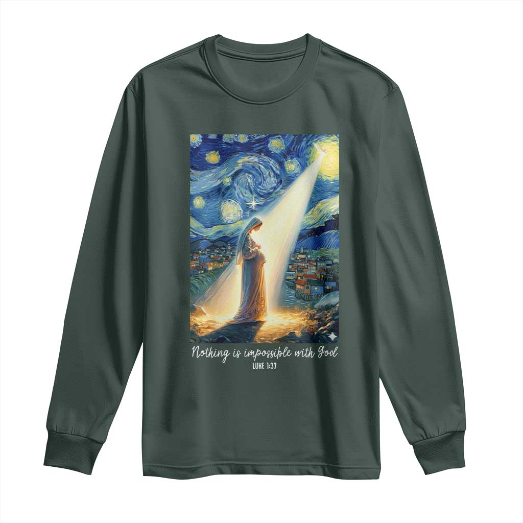 Virgin Mary Starry Night Long Sleeve Shirt Luke 2:11 Christian Faith TS14 Dark Forest Green Print Your Wear