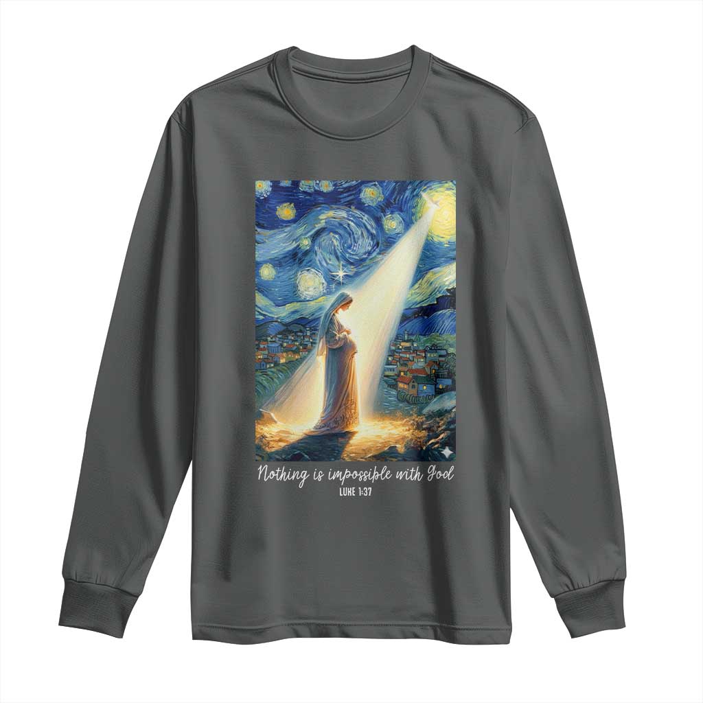 Virgin Mary Starry Night Long Sleeve Shirt Luke 2:11 Christian Faith TS14 Dark Heather Print Your Wear