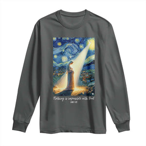 Virgin Mary Starry Night Long Sleeve Shirt Luke 2:11 Christian Faith TS14 Dark Heather Print Your Wear
