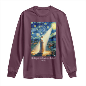 Virgin Mary Starry Night Long Sleeve Shirt Luke 2:11 Christian Faith - Print Your Wear