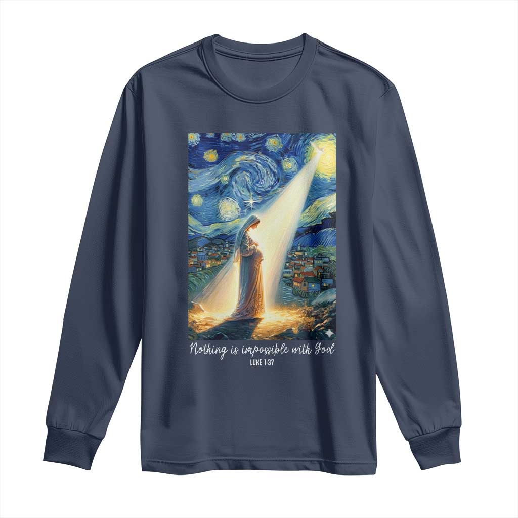 Virgin Mary Starry Night Long Sleeve Shirt Luke 2:11 Christian Faith TS14 Navy Print Your Wear