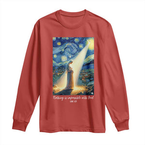 Virgin Mary Starry Night Long Sleeve Shirt Luke 2:11 Christian Faith - Print Your Wear