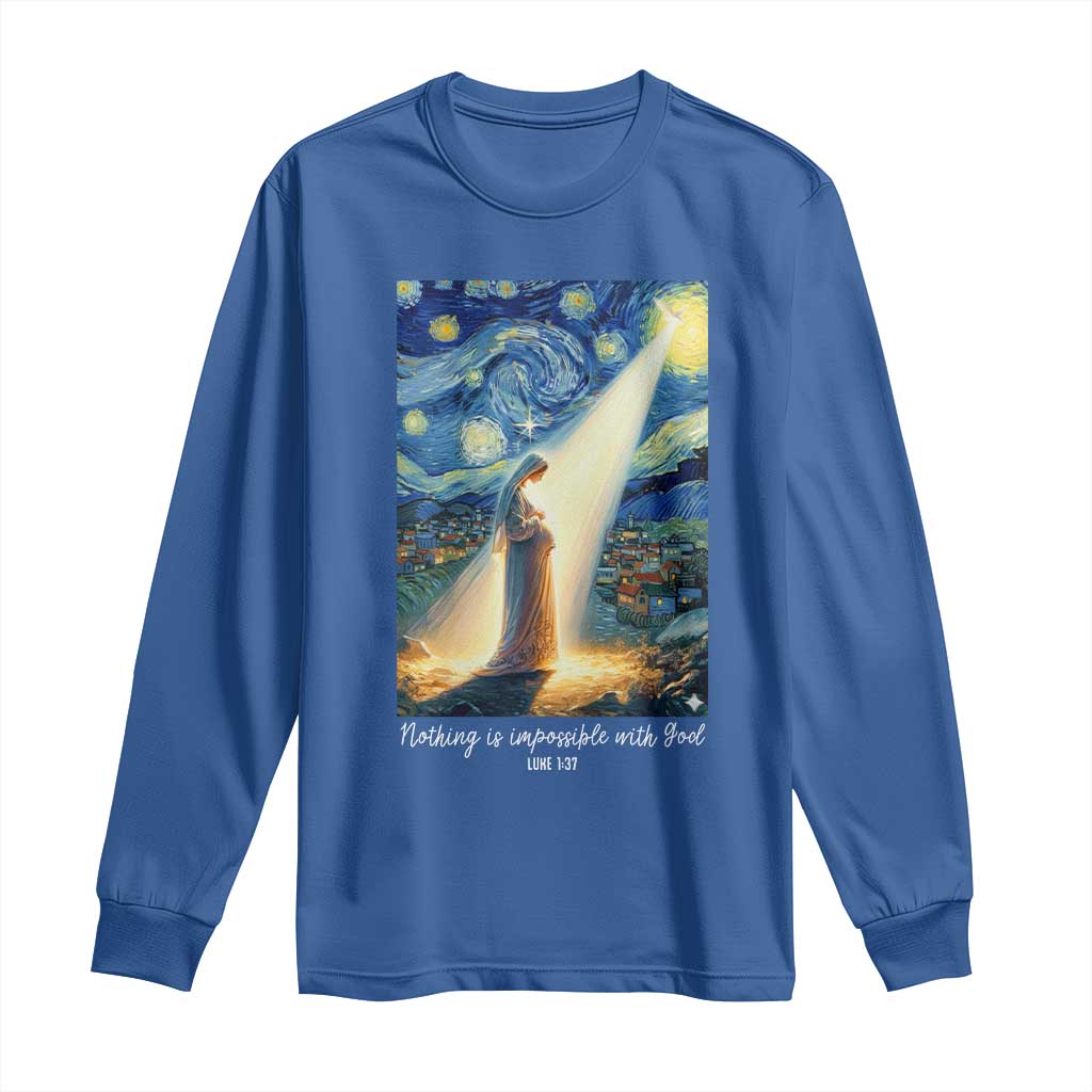 Virgin Mary Starry Night Long Sleeve Shirt Luke 2:11 Christian Faith TS14 Royal Blue Print Your Wear