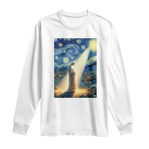 Virgin Mary Starry Night Long Sleeve Shirt Luke 2:11 Christian Faith - Print Your Wear