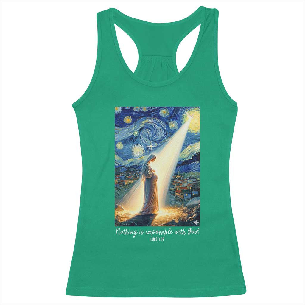 Virgin Mary Starry Night Racerback Tank Top Luke 2:11 Christian Faith - Print Your Wear