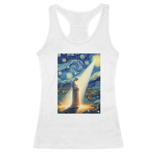 Virgin Mary Starry Night Racerback Tank Top Luke 2:11 Christian Faith - Print Your Wear