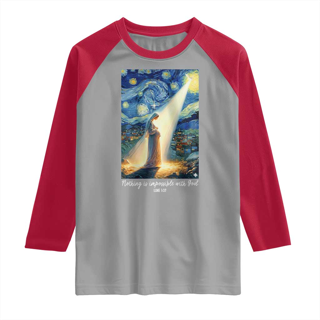 Virgin Mary Starry Night Raglan Shirt Luke 2:11 Christian Faith TS14 Sport Gray Red Print Your Wear