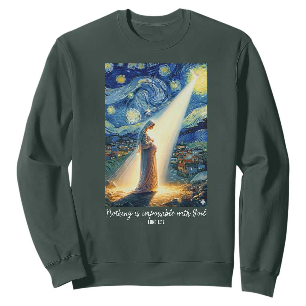 Virgin Mary Starry Night Sweatshirt Luke 2:11 Christian Faith - Print Your Wear