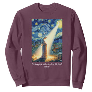 Virgin Mary Starry Night Sweatshirt Luke 2:11 Christian Faith - Print Your Wear