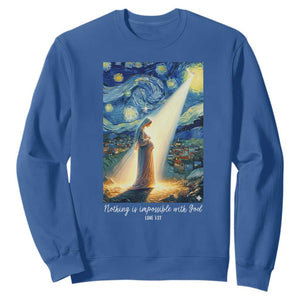 Virgin Mary Starry Night Sweatshirt Luke 2:11 Christian Faith - Print Your Wear