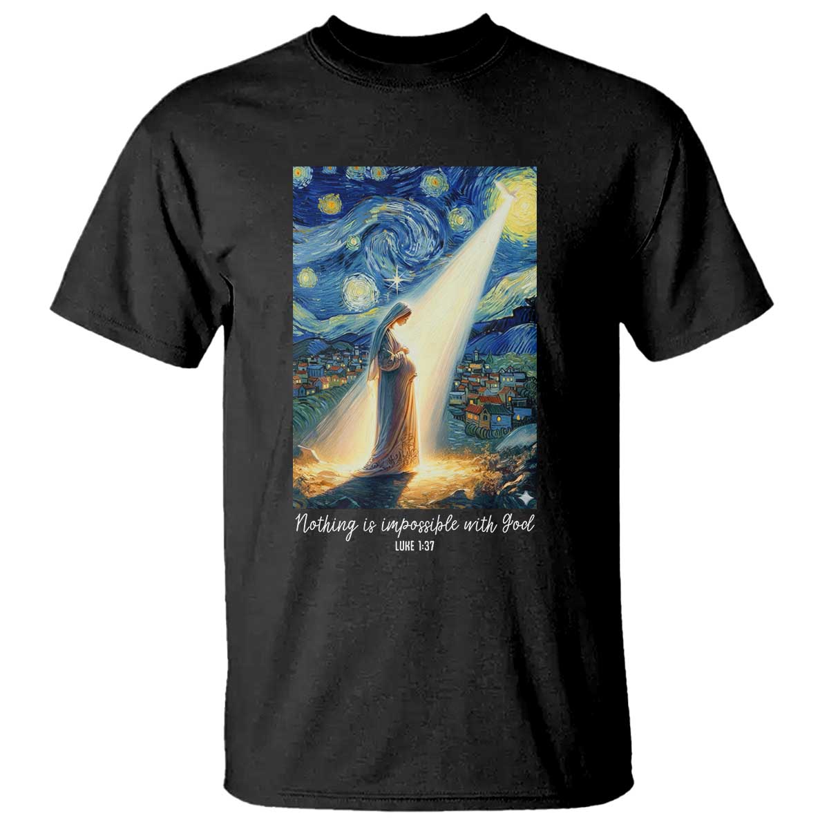 Virgin Mary Starry Night T Shirt Luke 2:11 Christian Faith TS14 Black Print Your Wear