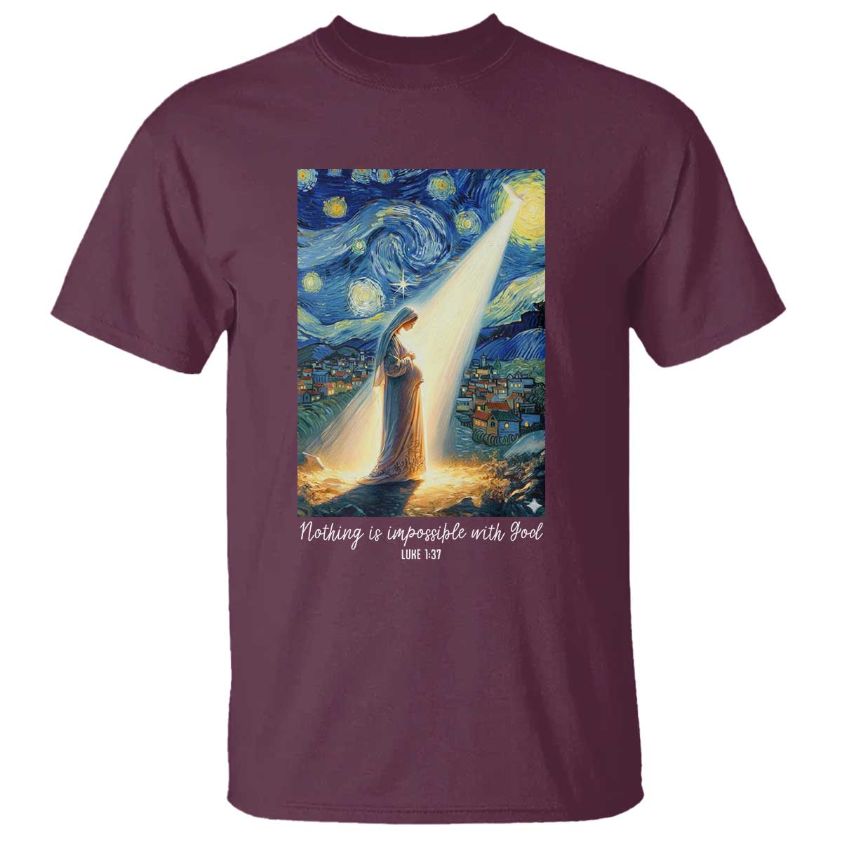 Virgin Mary Starry Night T Shirt Luke 2:11 Christian Faith TS14 Maroon Print Your Wear