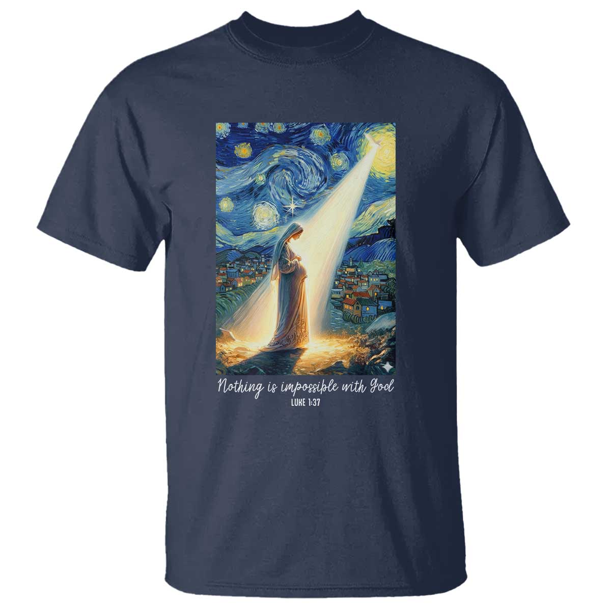 Virgin Mary Starry Night T Shirt Luke 2:11 Christian Faith TS14 Navy Print Your Wear
