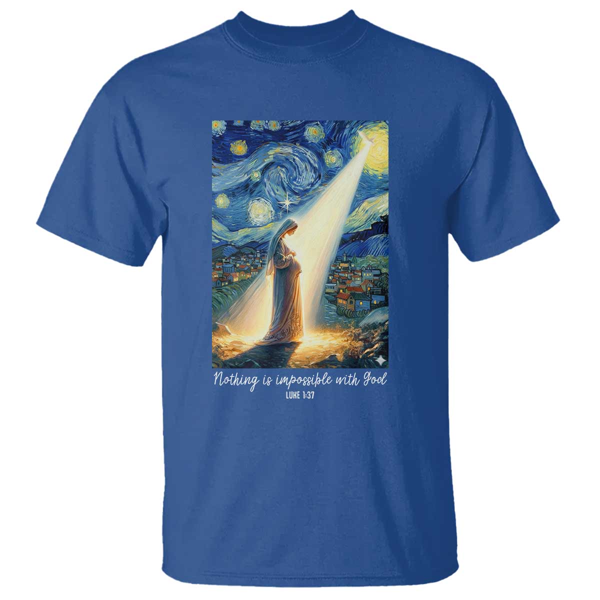 Virgin Mary Starry Night T Shirt Luke 2:11 Christian Faith TS14 Royal Blue Print Your Wear