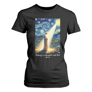 Virgin Mary Starry Night T Shirt For Women Luke 2:11 Christian Faith TS14 Black Print Your Wear