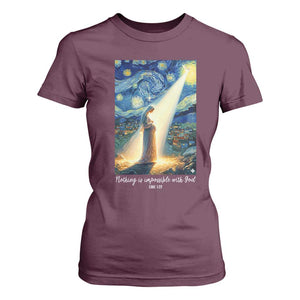Virgin Mary Starry Night T Shirt For Women Luke 2:11 Christian Faith TS14 Maroon Print Your Wear