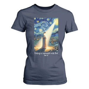 Virgin Mary Starry Night T Shirt For Women Luke 2:11 Christian Faith TS14 Navy Print Your Wear