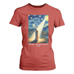 Virgin Mary Starry Night T Shirt For Women Luke 2:11 Christian Faith TS14 Red Print Your Wear