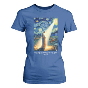 Virgin Mary Starry Night T Shirt For Women Luke 2:11 Christian Faith TS14 Royal Blue Print Your Wear