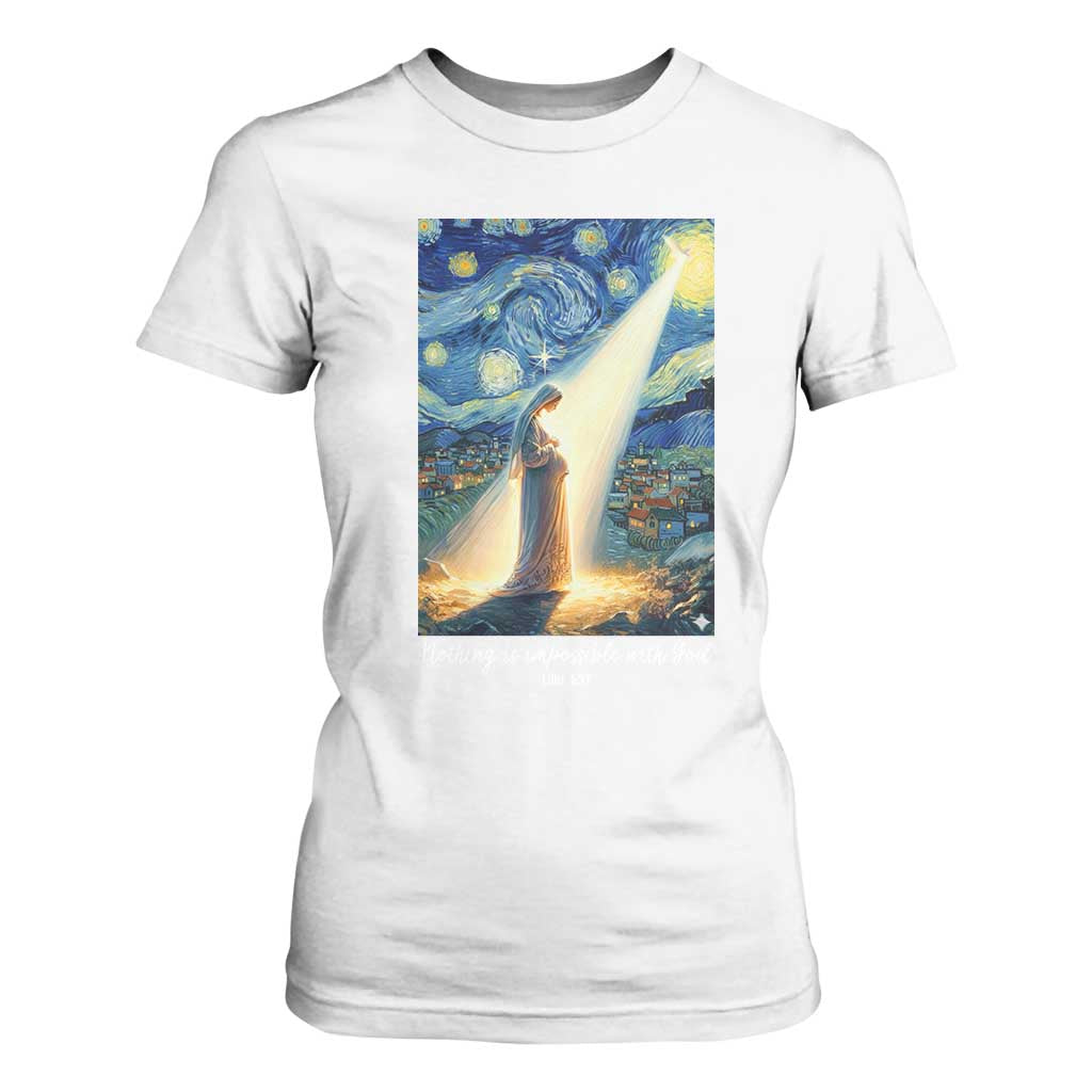 Virgin Mary Starry Night T Shirt For Women Luke 2:11 Christian Faith TS14 White Print Your Wear