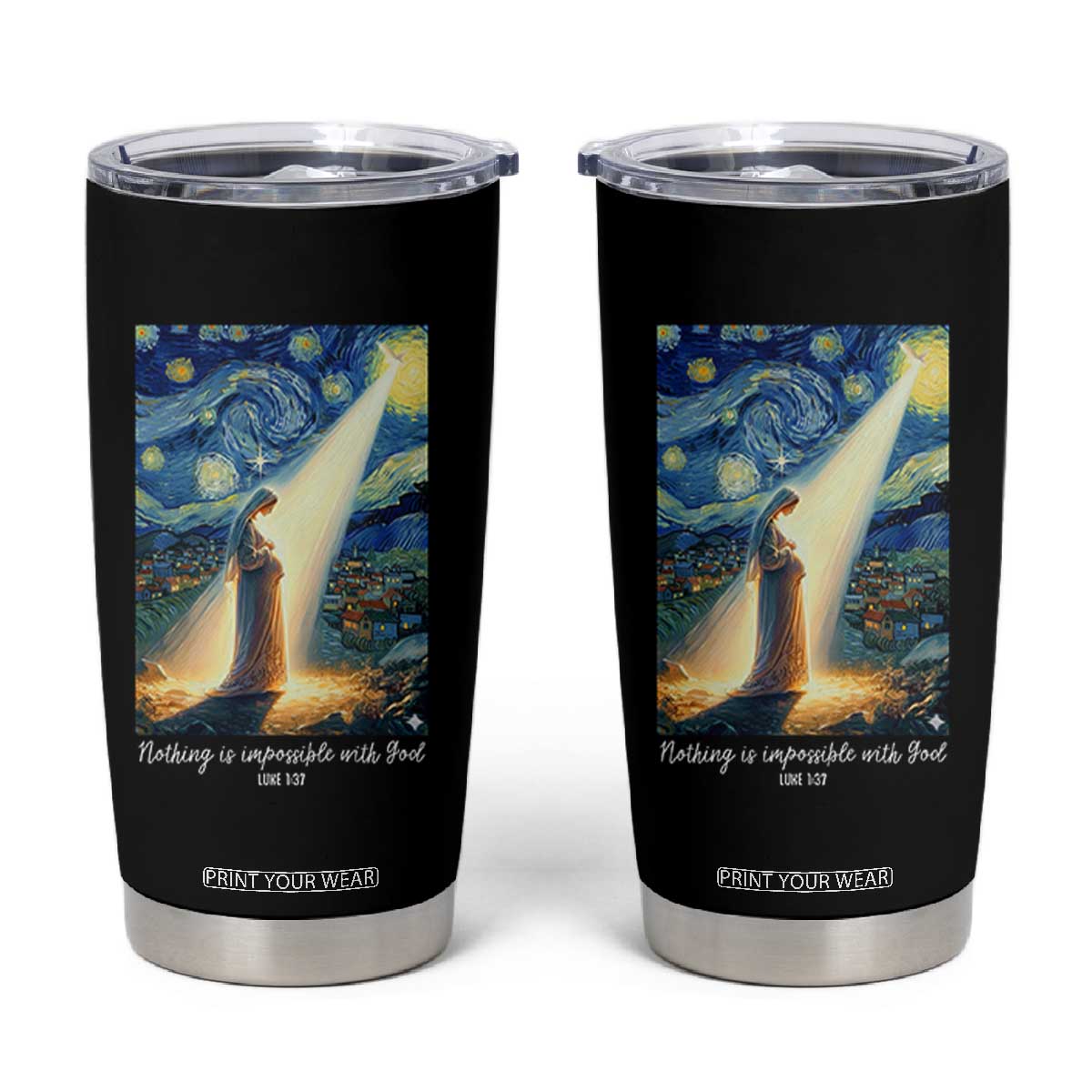 Virgin Mary Starry Night Tumbler Cup Luke 2:11 Christian Faith - Print Your Wear