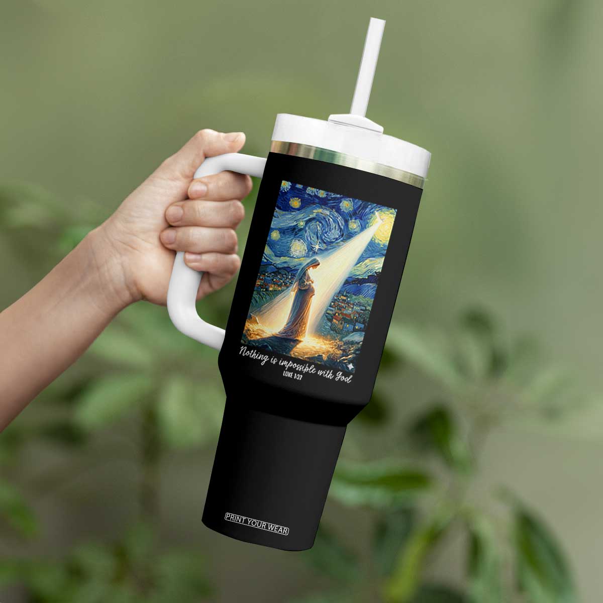 Virgin Mary Starry Night Tumbler With Handle Luke 2:11 Christian Faith TS14 Print Your Wear