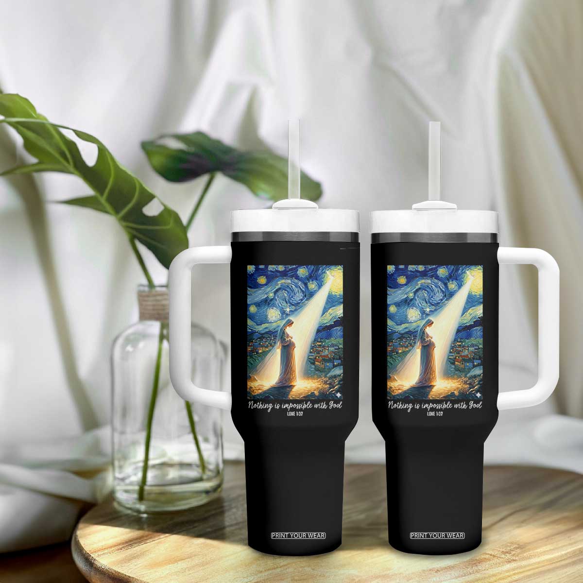 Virgin Mary Starry Night Tumbler With Handle Luke 2:11 Christian Faith TS14 Print Your Wear