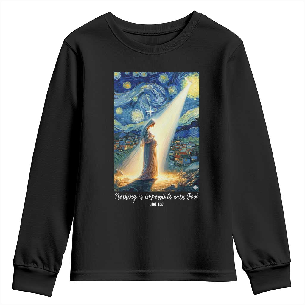 Virgin Mary Starry Night Youth Sweatshirt Luke 2:11 Christian Faith TS14 Black Print Your Wear