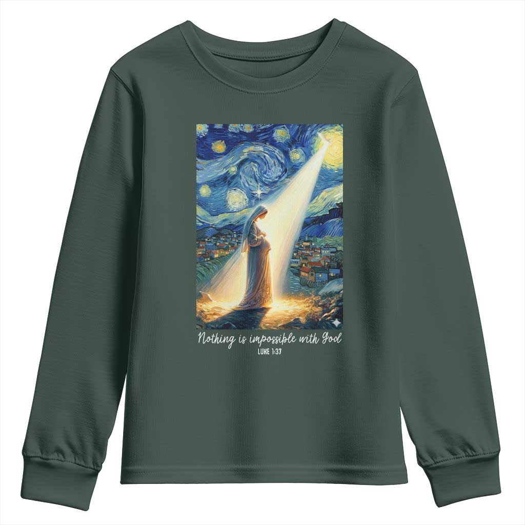 Virgin Mary Starry Night Youth Sweatshirt Luke 2:11 Christian Faith TS14 Dark Forest Green Print Your Wear