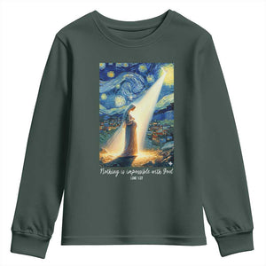 Virgin Mary Starry Night Youth Sweatshirt Luke 2:11 Christian Faith TS14 Dark Forest Green Print Your Wear