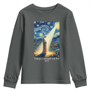 Virgin Mary Starry Night Youth Sweatshirt Luke 2:11 Christian Faith TS14 Dark Heather Print Your Wear