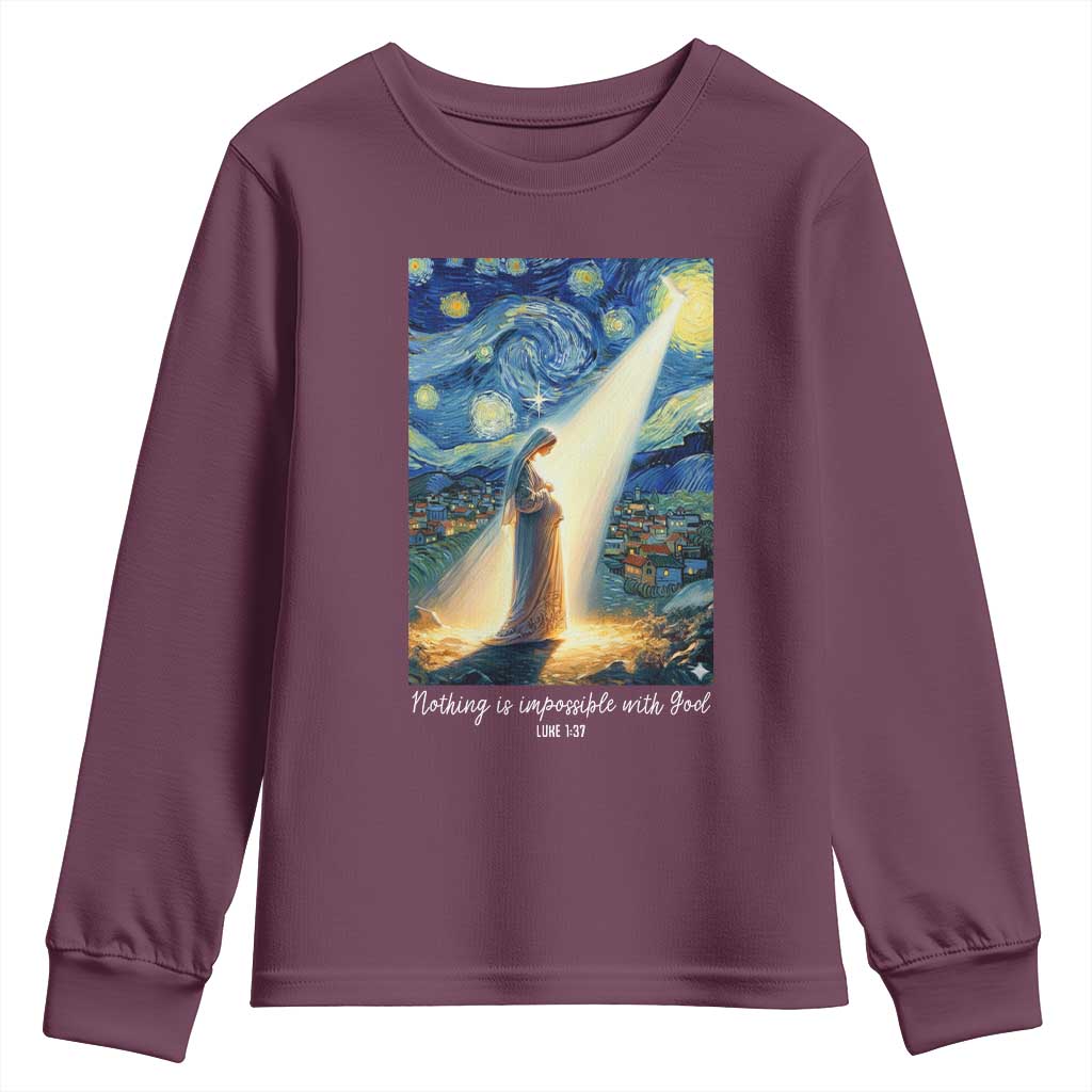 Virgin Mary Starry Night Youth Sweatshirt Luke 2:11 Christian Faith TS14 Maroon Print Your Wear