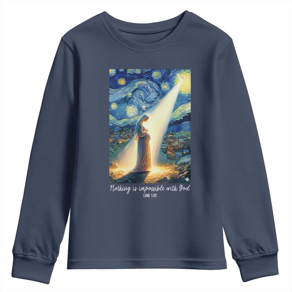Virgin Mary Starry Night Youth Sweatshirt Luke 2:11 Christian Faith TS14 Navy Print Your Wear