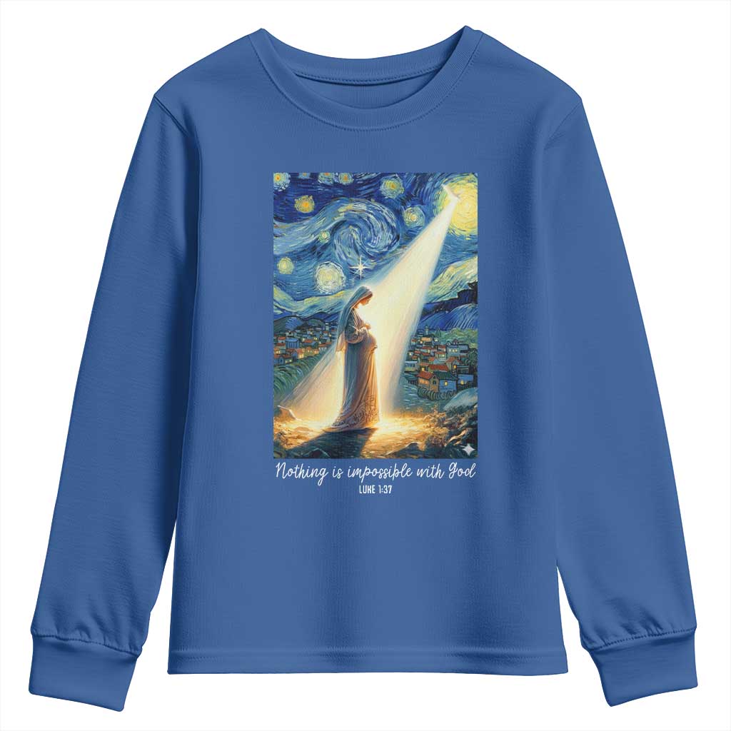 Virgin Mary Starry Night Youth Sweatshirt Luke 2:11 Christian Faith TS14 Royal Blue Print Your Wear