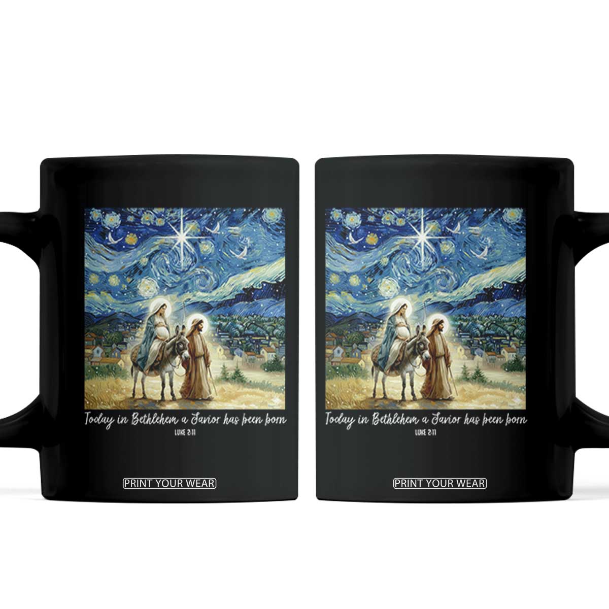 Bethlehem Starry Night Coffee Mug Nativity Luke 2:11 Christian Christmas TS14 Black Print Your Wear