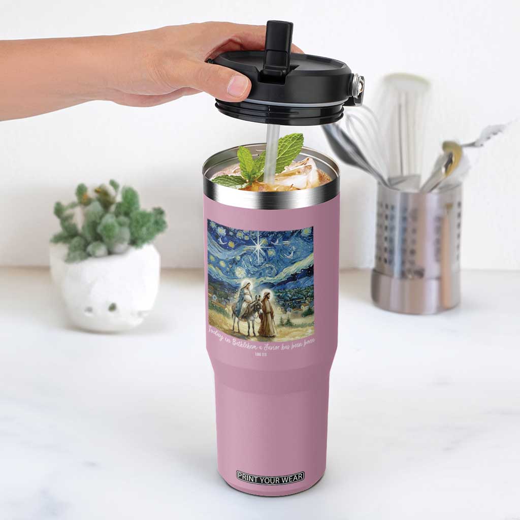 Bethlehem Starry Night Flip Straw Tumbler Nativity Luke 2:11 Christian Christmas TS14 One Size: 30 oz Light Pink Print Your Wear