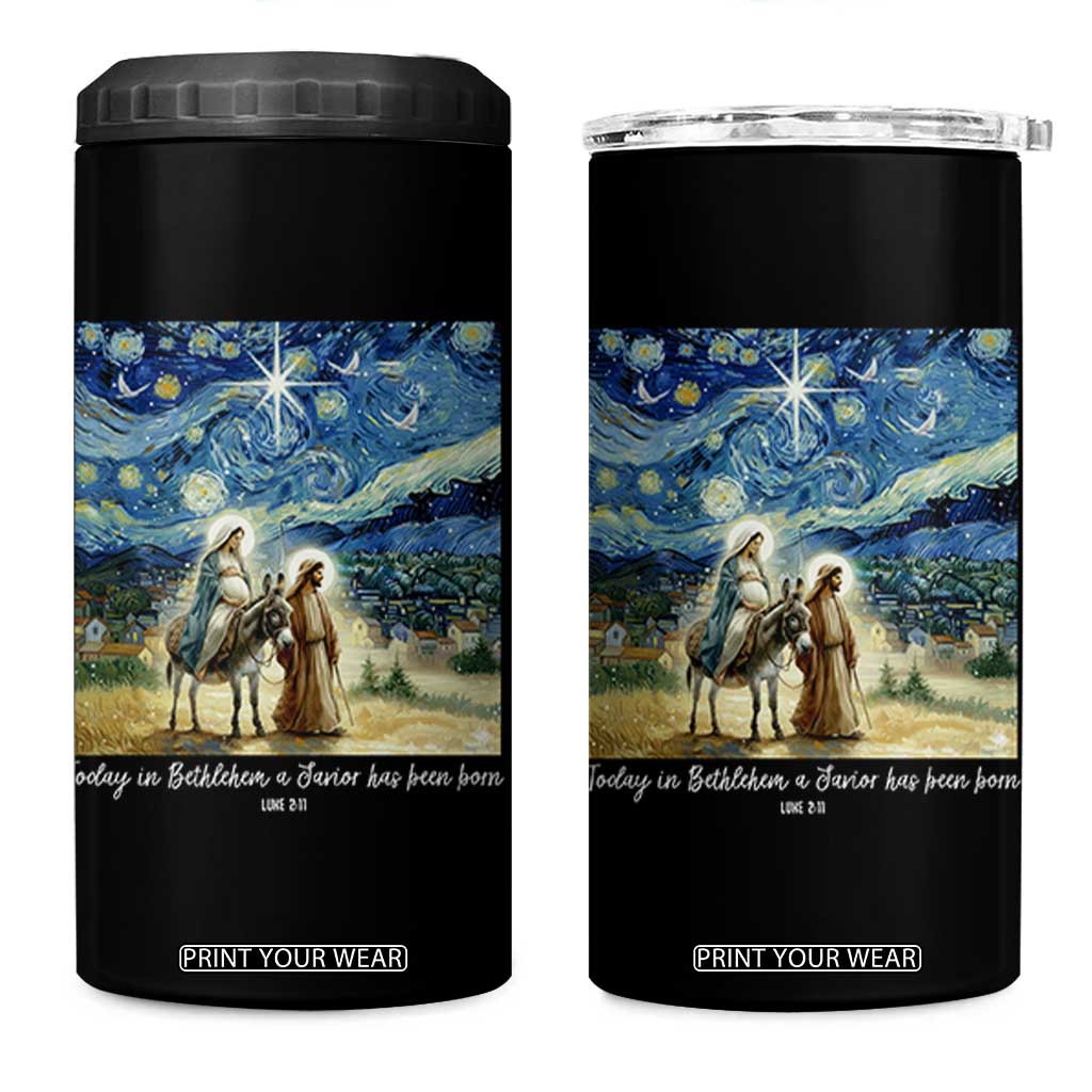 Bethlehem Starry Night 4 in 1 Can Cooler Tumbler Nativity Luke 2:11 Christian Christmas TS14 One Size: 16 oz Black Print Your Wear