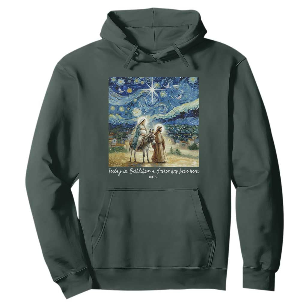Bethlehem Starry Night Hoodie Nativity Luke 2:11 Christian Christmas TS14 Dark Forest Green Print Your Wear