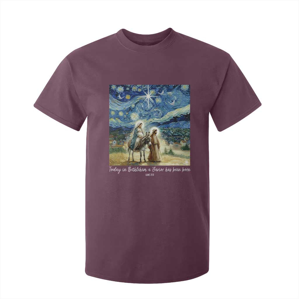 Bethlehem Starry Night T Shirt For Kid Nativity Luke 2:11 Christian Christmas TS14 Maroon Print Your Wear
