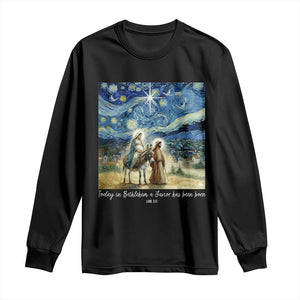 Bethlehem Starry Night Long Sleeve Shirt Nativity Luke 2:11 Christian Christmas - Print Your Wear