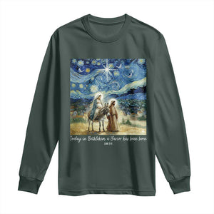 Bethlehem Starry Night Long Sleeve Shirt Nativity Luke 2:11 Christian Christmas - Print Your Wear
