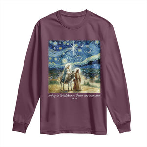 Bethlehem Starry Night Long Sleeve Shirt Nativity Luke 2:11 Christian Christmas - Print Your Wear