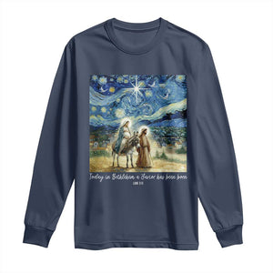 Bethlehem Starry Night Long Sleeve Shirt Nativity Luke 2:11 Christian Christmas - Print Your Wear