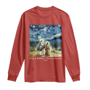 Bethlehem Starry Night Long Sleeve Shirt Nativity Luke 2:11 Christian Christmas - Print Your Wear