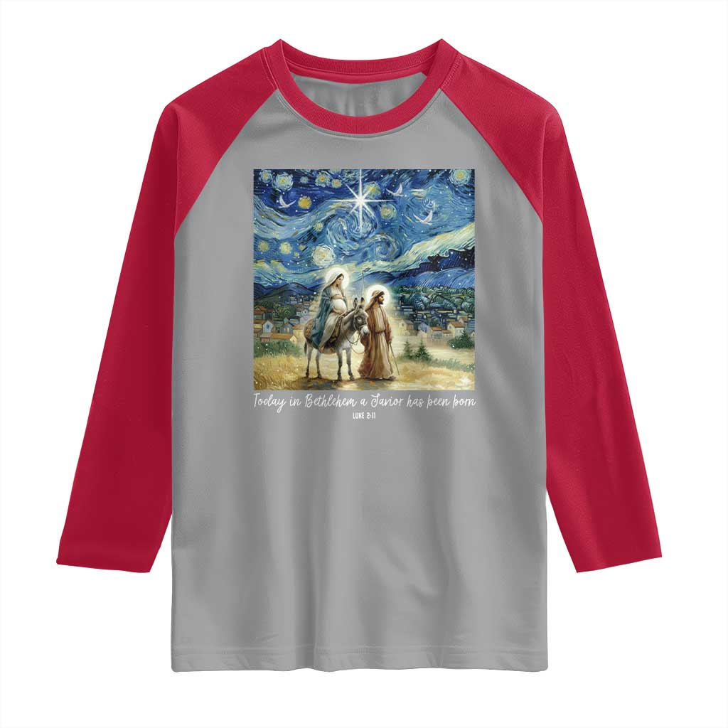 Bethlehem Starry Night Raglan Shirt Nativity Luke 2:11 Christian Christmas TS14 Sport Gray Red Print Your Wear